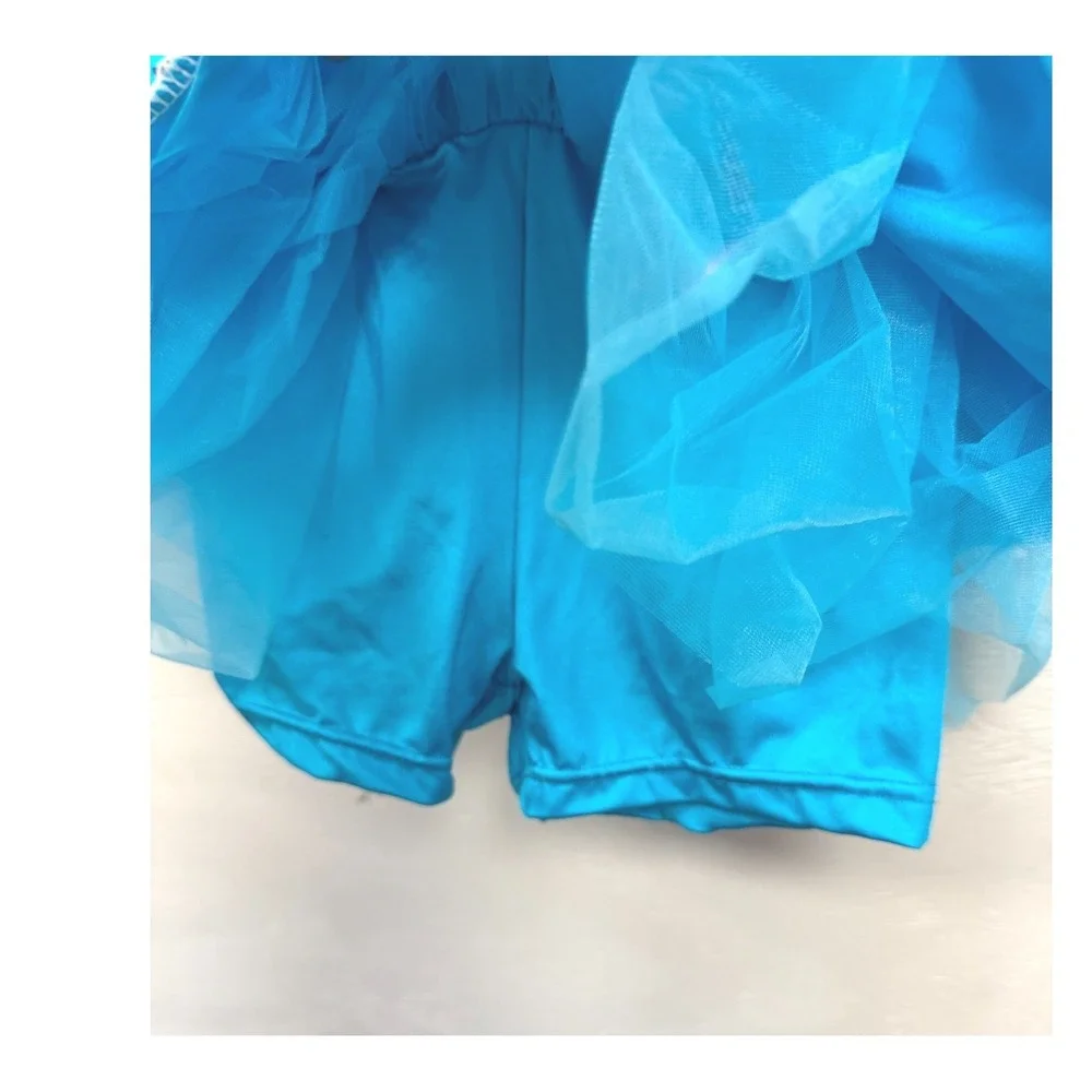 Weissman Kids Blue Sequin Dance Costume‎ Set Vest Skirt Leotard Bow MC RN64830